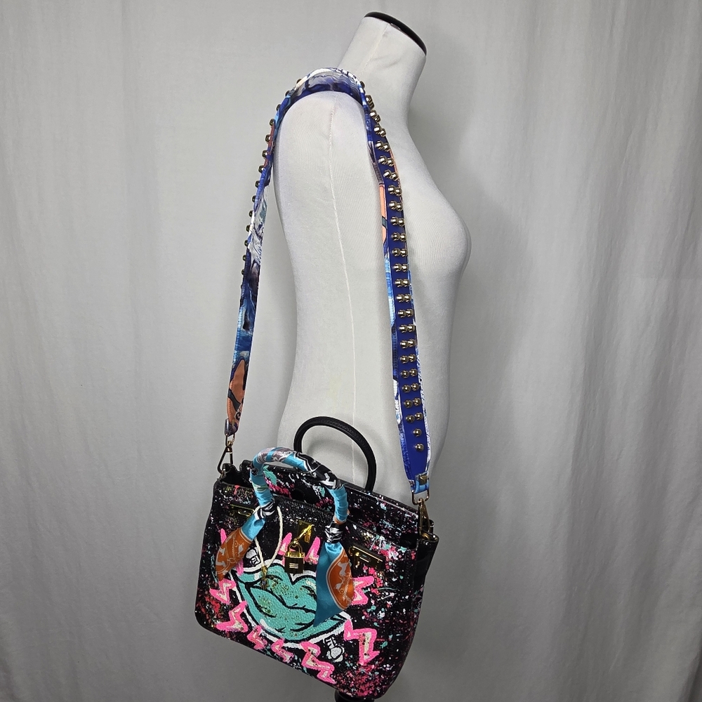 NEW Anca Barbu Green Lips Tote Electric Handbag Purse Handpainted - Picture 14 of 14